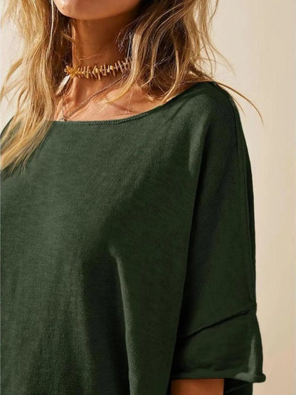 Oversized Round Neck Drop-Shoulder T-Shirt - Tigbul's Variety Fashion Shop