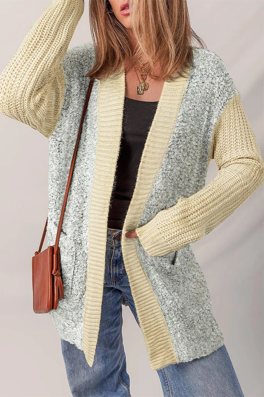 Color Block Side Pockets Open Front Cardigan - Tigbul's Variety Fashion Shop