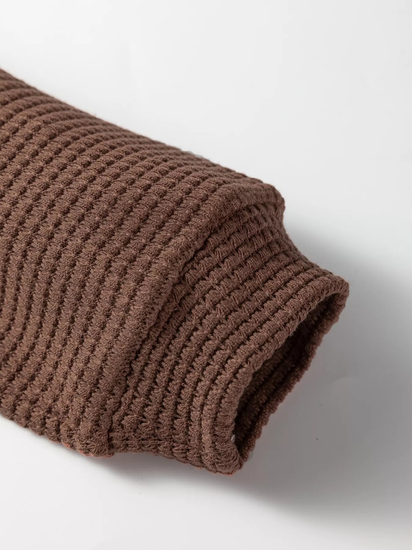 Waffle Contrast Half Buttoned Hooded Pullover Top - Tigbul's Variety Fashion Shop