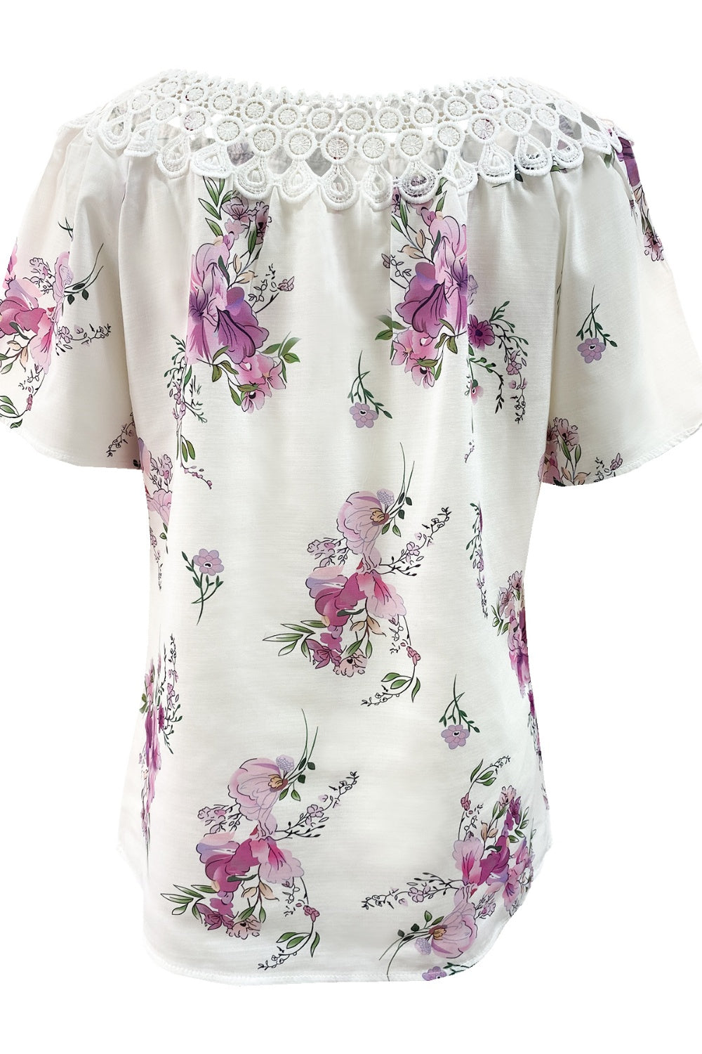 Full Size Printed Tie Neck Short Sleeve Blouse - Tigbul's Variety Fashion Shop