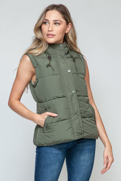 Snobbish Snap and Zip Closure Hooded Vest - Tigbul's Variety Fashion Shop