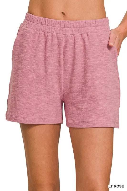 Pink Cotton Slub Shorts - Tigbul's Variety Fashion Shop