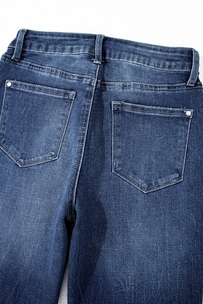 Mineral Wash Raw Hem High Waist Flared Jeans - Tigbul's Variety Fashion Shop