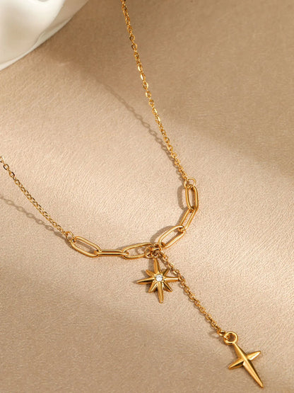 18K Gold-Plated Star Cross Pendant Necklace - Tigbul's Variety Fashion Shop