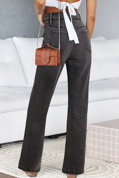 High-Waisted Wide-Leg Vintage Wash Jeans - Tigbul's Variety Fashion Shop