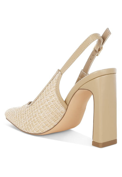 Alzbeta Raffia Pointy Toe Slingback Pumps - Tigbul's Variety Fashion Shop