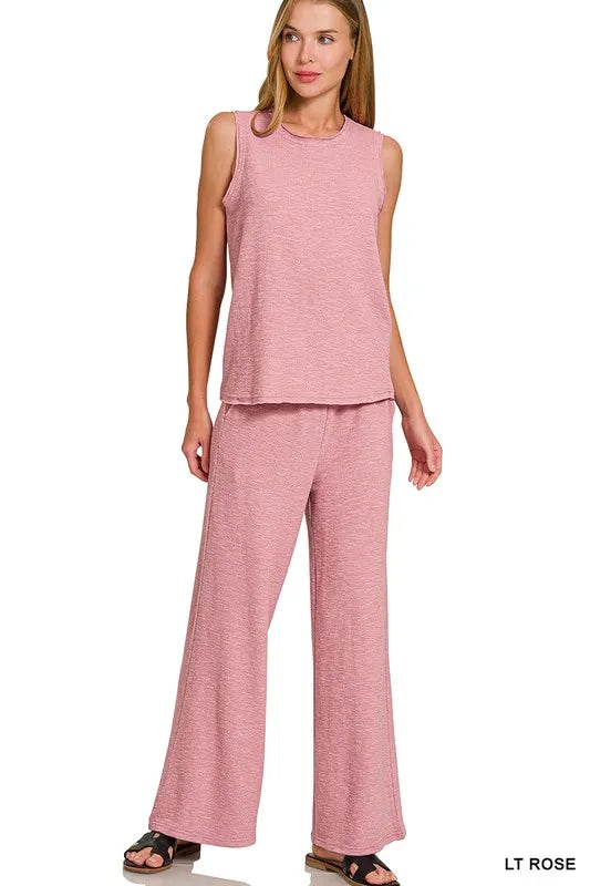 Zenana Cotton Slub Tank and Pants Set - Tigbul's Variety Fashion Shop