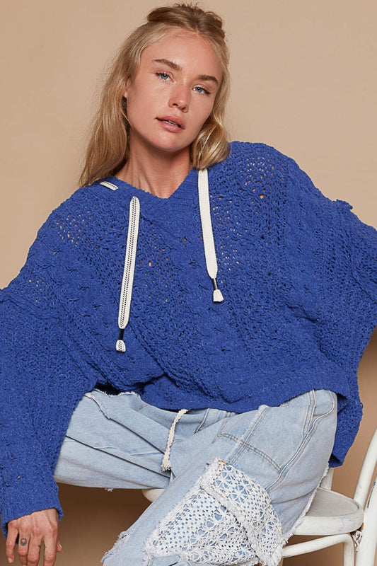 POL Cable Knit Hooded Chenille Sweater - Tigbul's Variety Fashion Shop