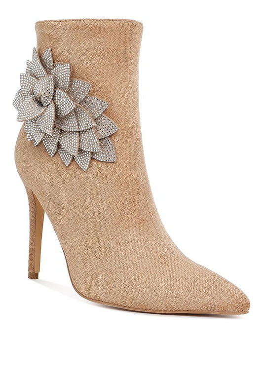 Yarrow Rhinestones Petal Detail Boots - Tigbul's Variety Fashion Shop