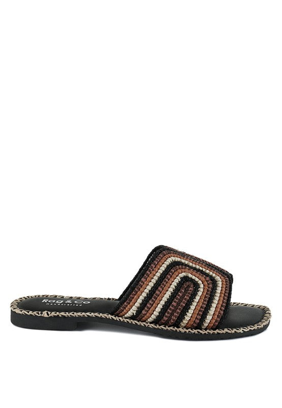 Kente Patterned Raffia Slip-On Flats - Tigbul's Variety Fashion Shop