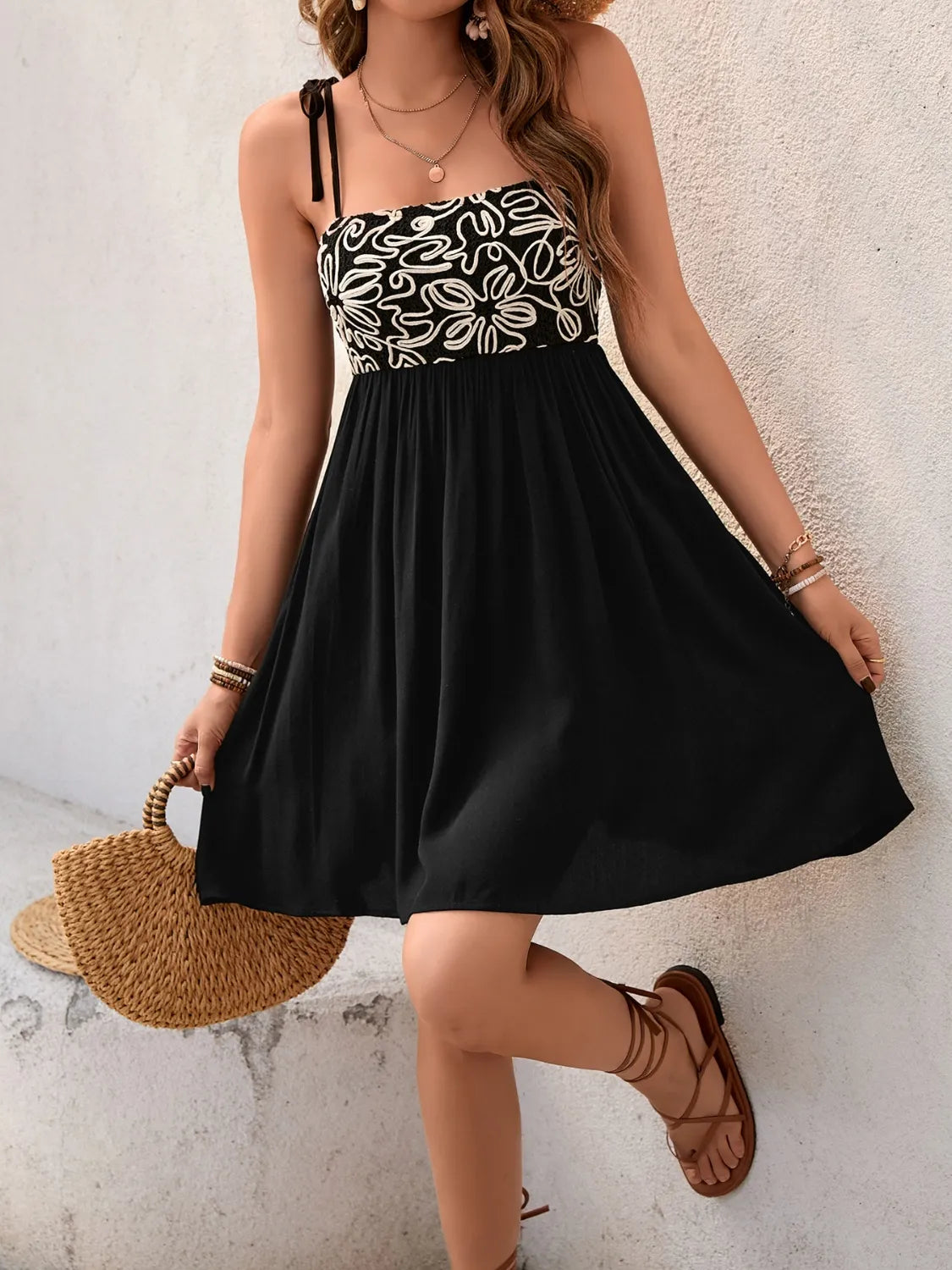 Tie Shoulder Mini Cami Dress - Tigbul's Variety Fashion Shop