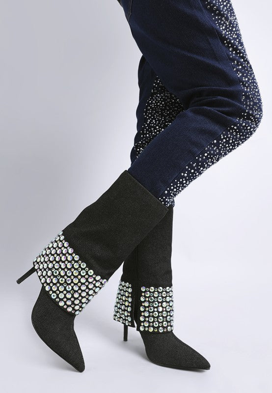 Basso Party Diamante Studded Stiletto Boots - Tigbul's Variety Fashion Shop