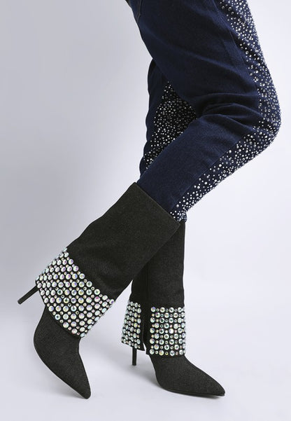 Basso Party Diamante Studded Stiletto Boots - Tigbul's Variety Fashion Shop