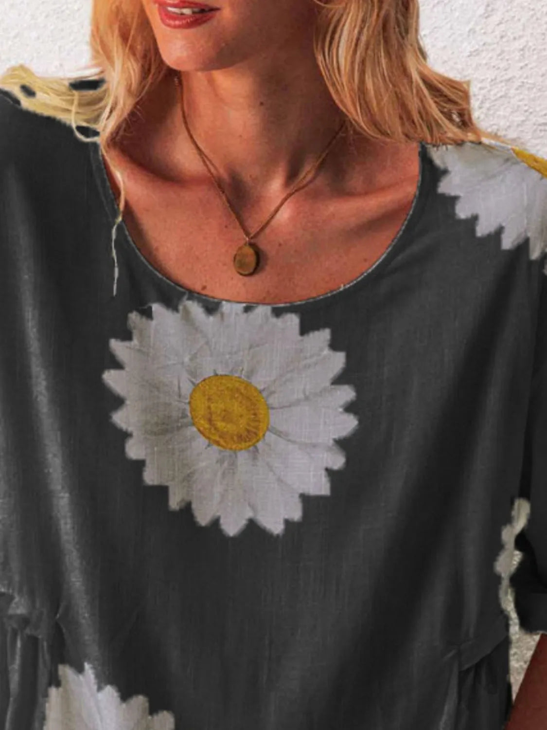 Full Size Flower Round Neck Half Sleeve T-Shirt Plus Size - Tigbul's Variety Fashion Shop