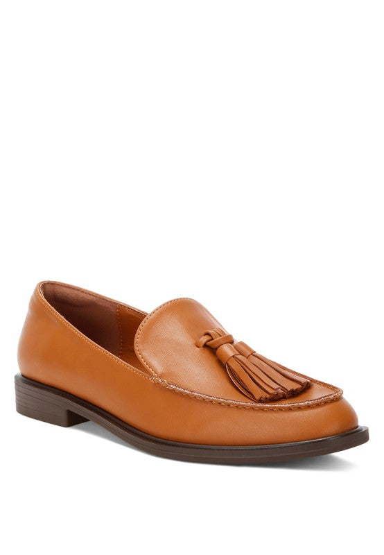 Atilia tassel-detail loafers, orangebraunes Leder mit Quastenbesatz und Blockabsatz