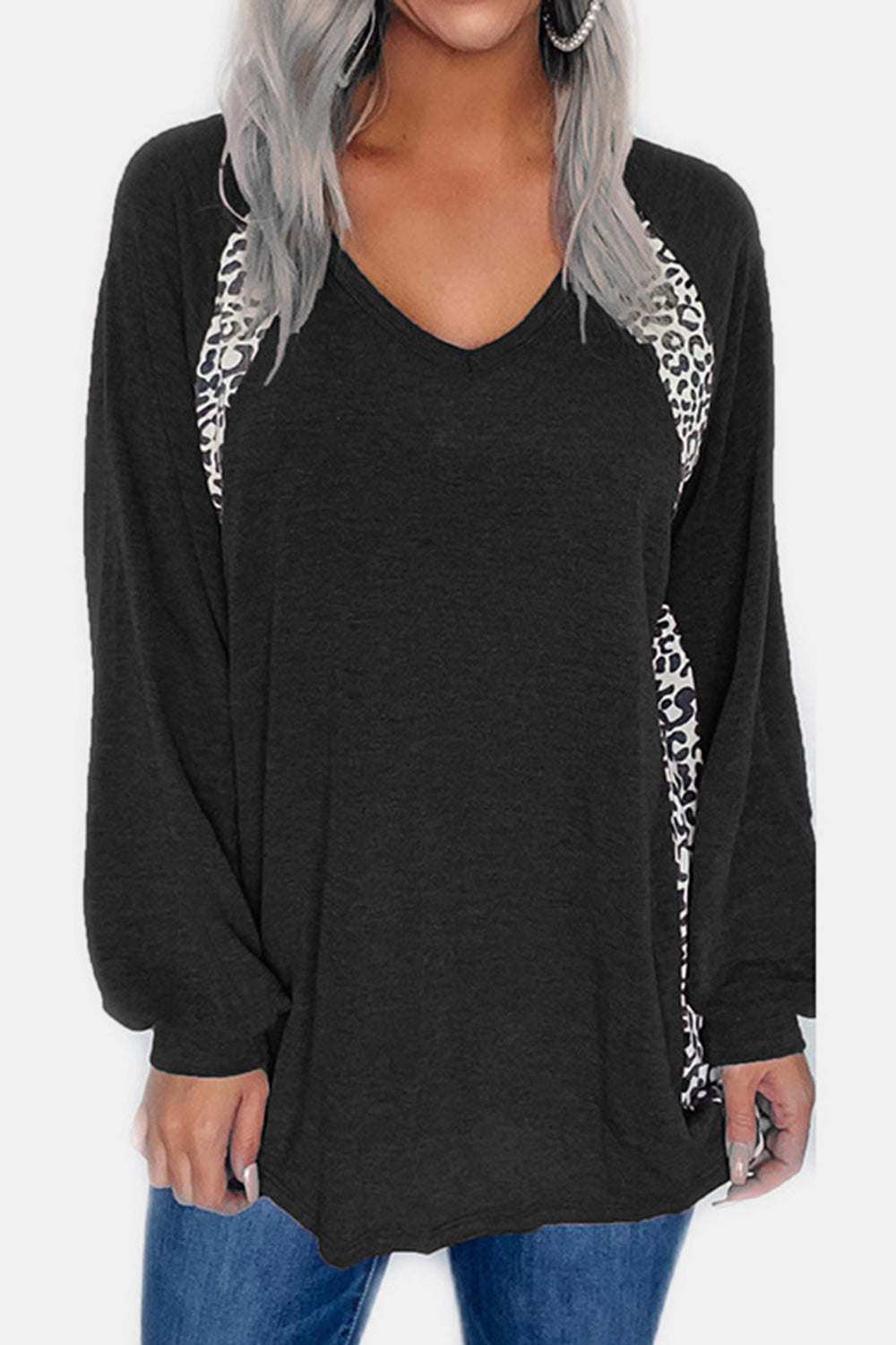 Full Size Leopard V-Neck Long Sleeve T-Shirt - Tigbul's Variety Fashion Shop