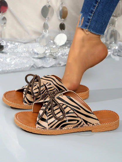 Printed Tied Flat Sandals - Tigbul's Variety Fashion Shop