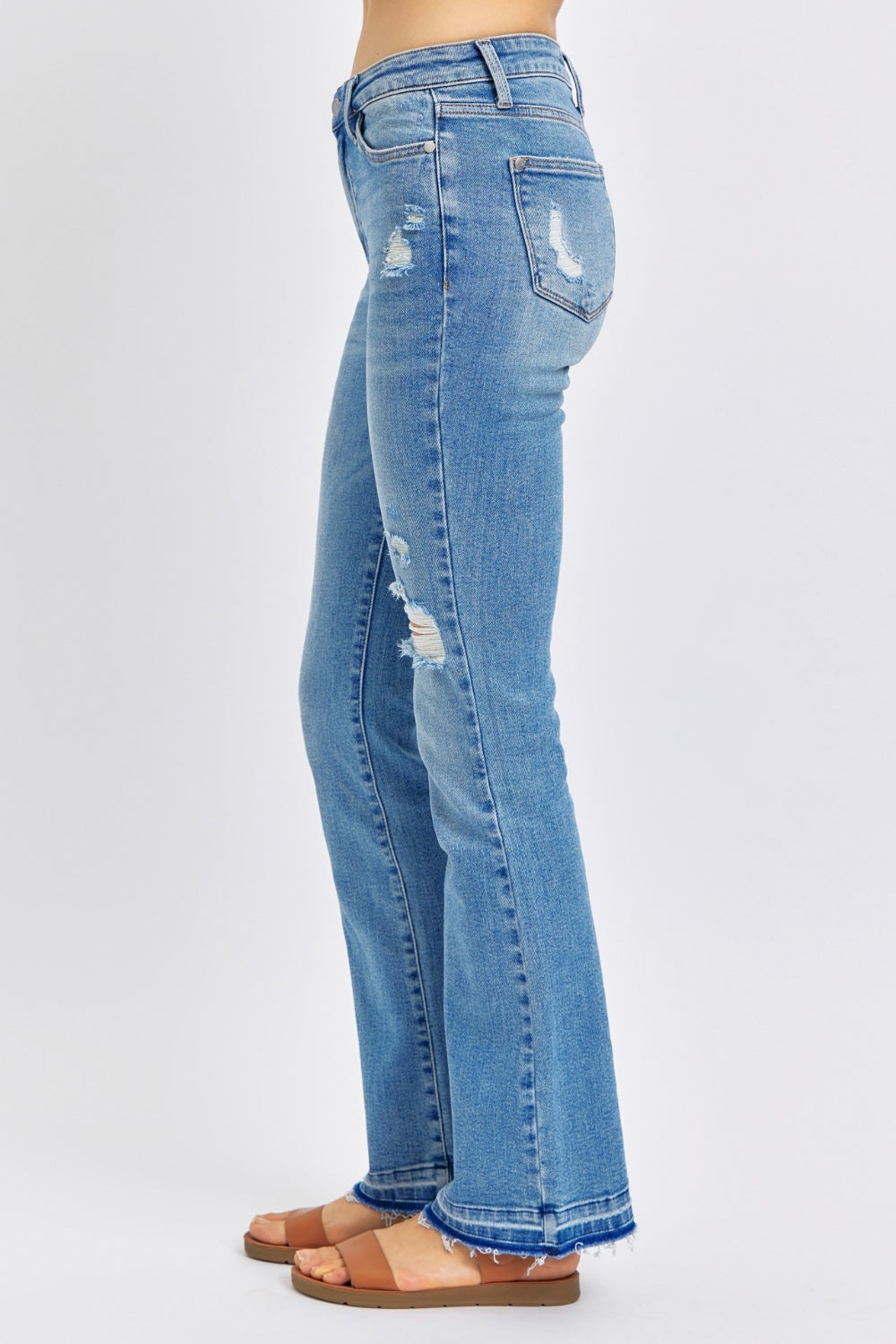 Judy Blue Full Size Mid Rise Destroyed Hem Distressed Jeans - Tigbul's Variety Fashion Shop