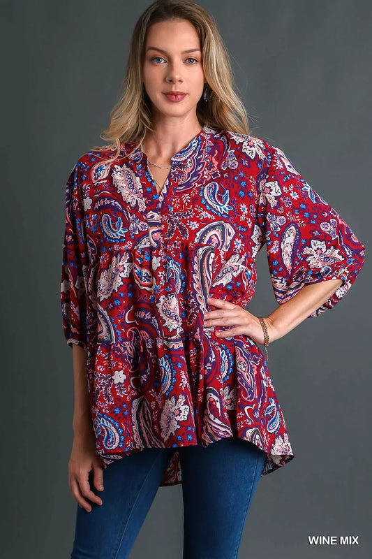 Umgee Mix Paisley Boho Tunic Blouse - Tigbul's Variety Fashion Shop