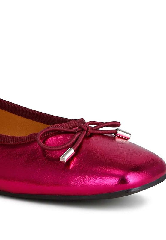 Primrose Metallic Pleather Bow Ballerinas - Tigbul's Variety Fashion Shop