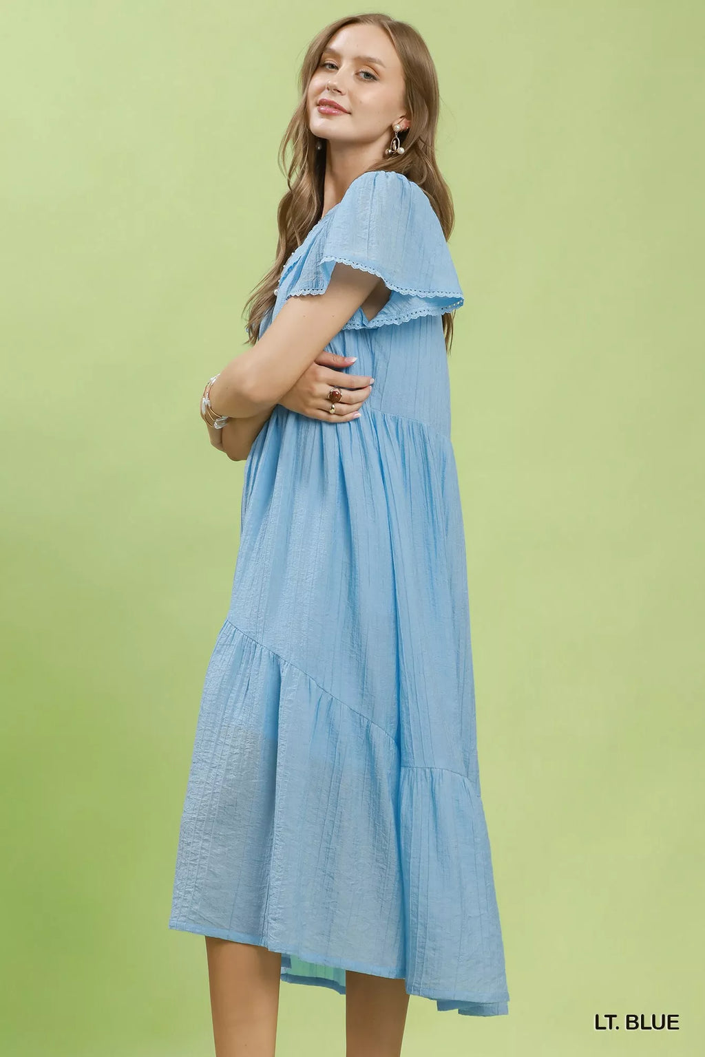 Umgee Textured Tiered Midi Dress with Side Pockets - Tigbul's Variety Fashion Shop
