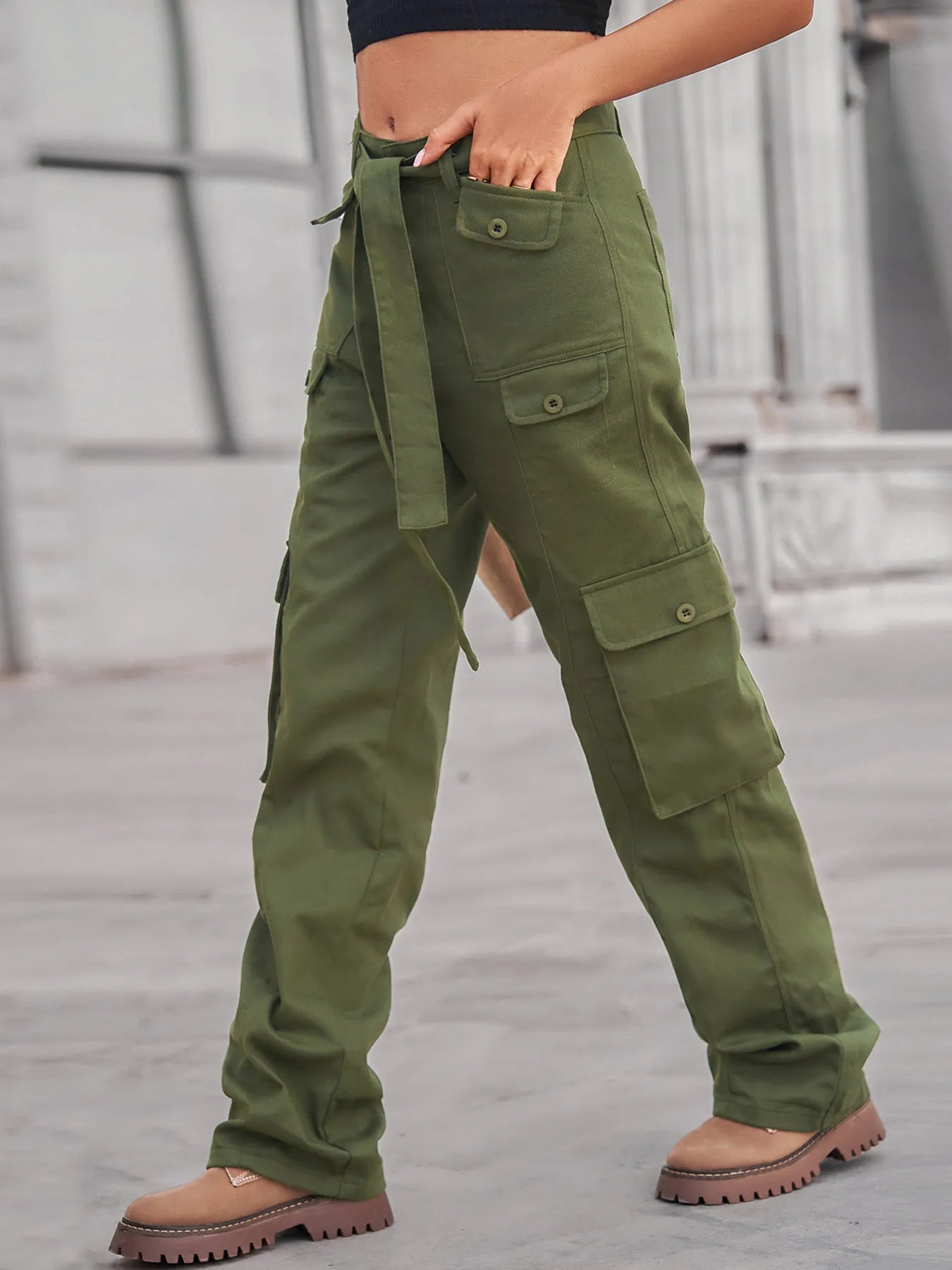 High-Waisted Multi-Pocket Cargo Jeans - Tigbul's Variety Fashion Shop