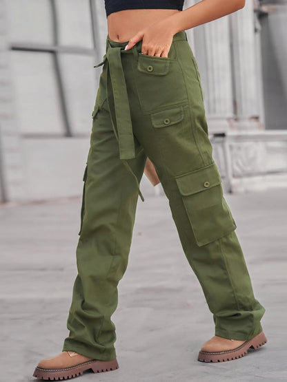 High-Waisted Multi-Pocket Cargo Jeans - Tigbul's Variety Fashion Shop