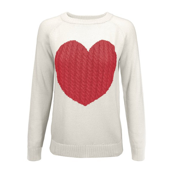 Jacquard Pullover Sweater With Large Heart - Tigbuls Variety Fashion