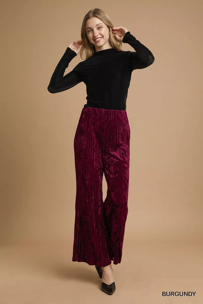 Umgee Velvet Wide Leg Flare Pants - Tigbul's Variety Fashion Shop