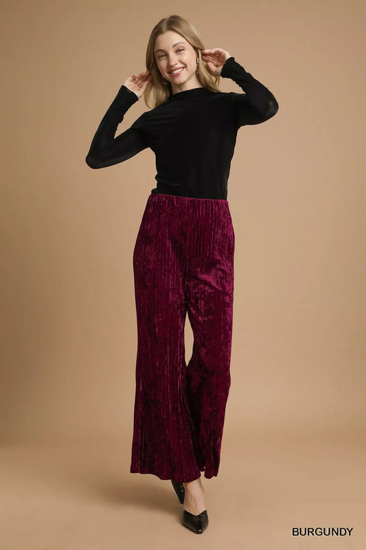 Umgee Velvet Wide Leg Flare Pants - Tigbul's Variety Fashion Shop