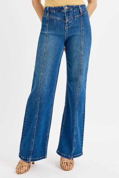 RISEN Seam Detail Wide Leg Jeans - Tigbul's Variety Fashion Shop