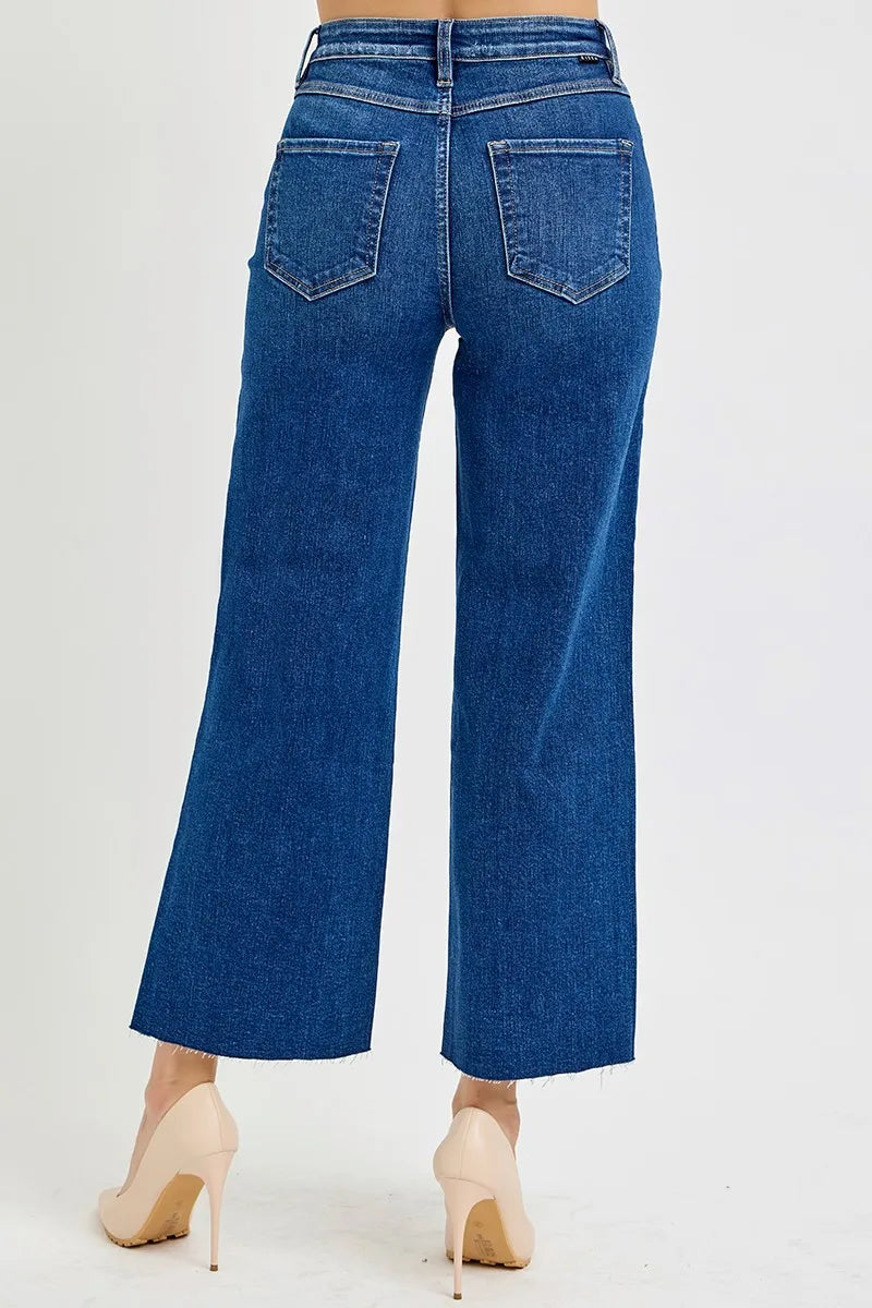 RISEN Full Size Tummy Control High Rise Wide Crop Jeans Plus Size - Tigbul's Variety Fashion Shop