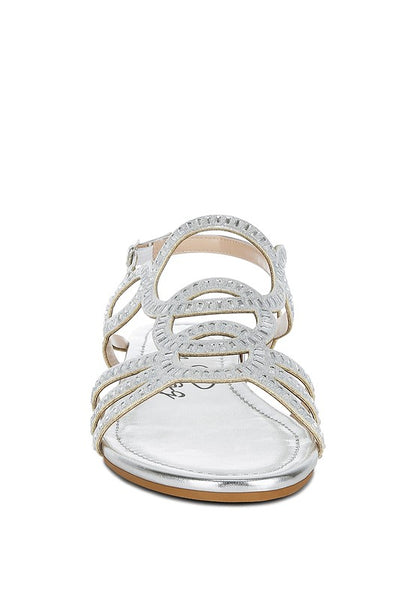 Jisters Cut Out Detail Rhinestone Flat Sandals - Tigbul's Variety Fashion Shop