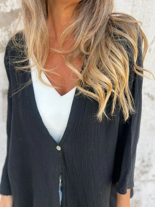 Full Size One Button Long Sleeve Shirt - Tigbul's Variety Fashion Shop