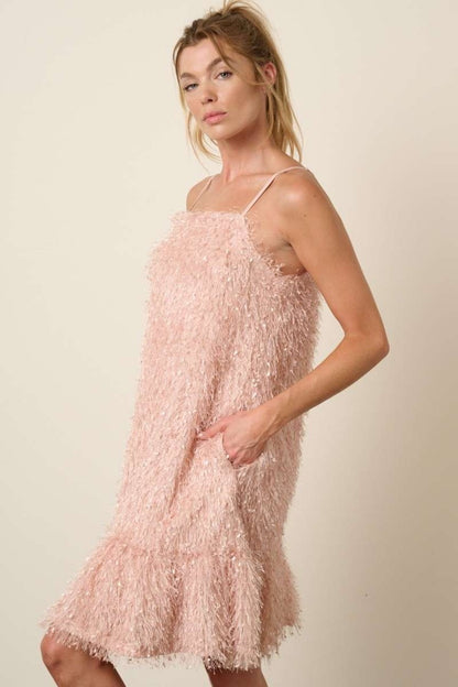 Feather Ruffle Hem Mini Cami Dress - Tigbul's Variety Fashion Shop