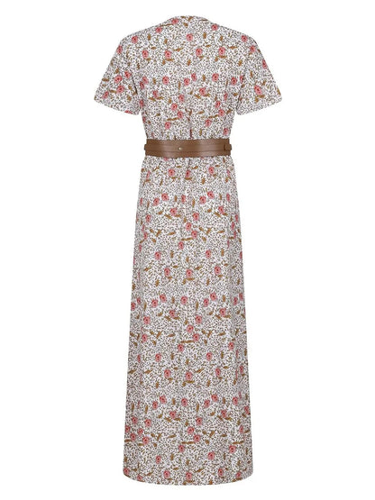 Full Size Printed V-Neck Short Sleeve Maxi Dress Plus Size - Tigbul's Variety Fashion Shop