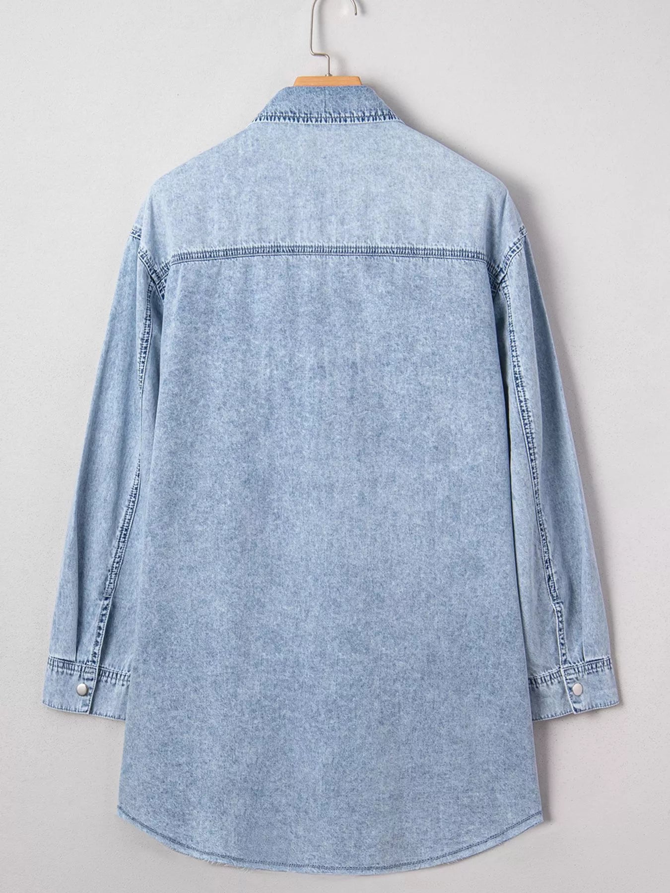 Chest Pocket Raw Hem Denim Loose Shirt Dress - Tigbul's Variety Fashion Shop