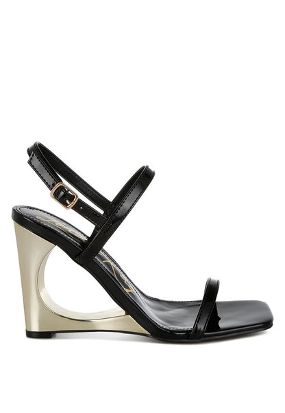 Ladra Fantasy Wedge 3.5" Heel Black Sandals | Tigbuls