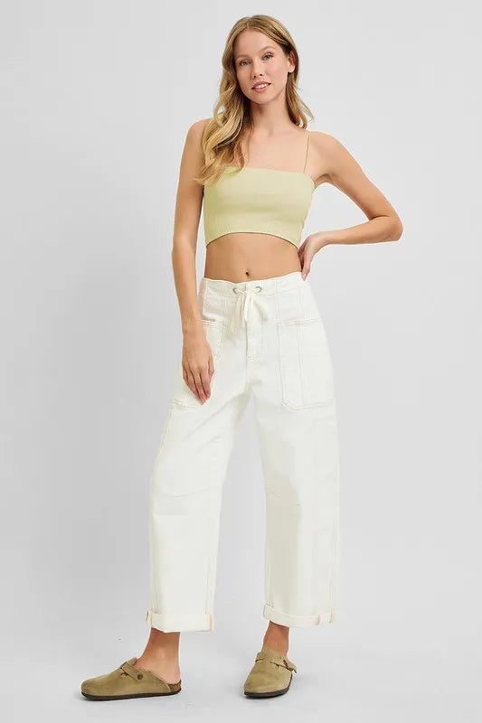RISEN Full Size High Rise Crop Wide Barrel Cargo Pocket Jeans Plus Size - Tigbul's Variety Fashion Shop