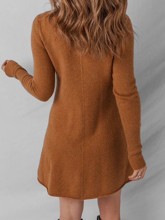 Ribbed Detail Solid Color Mini Sweater Dress - Tigbul's Variety Fashion Shop
