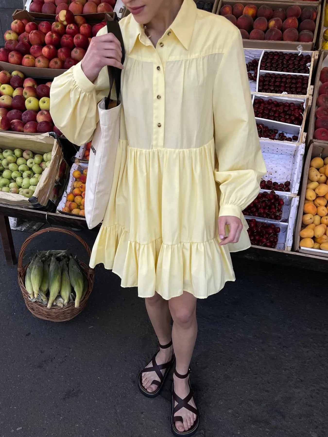 Tiered Long Sleeve Shirt Dress - Tigbul's Variety Fashion Shop