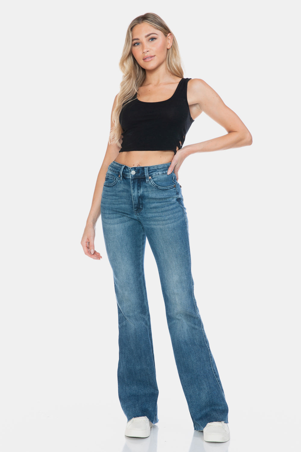 Judy Blue Full Size Tummy Control Cut Hem Long Flare Jeans - Tigbul's Variety Fashion Shop