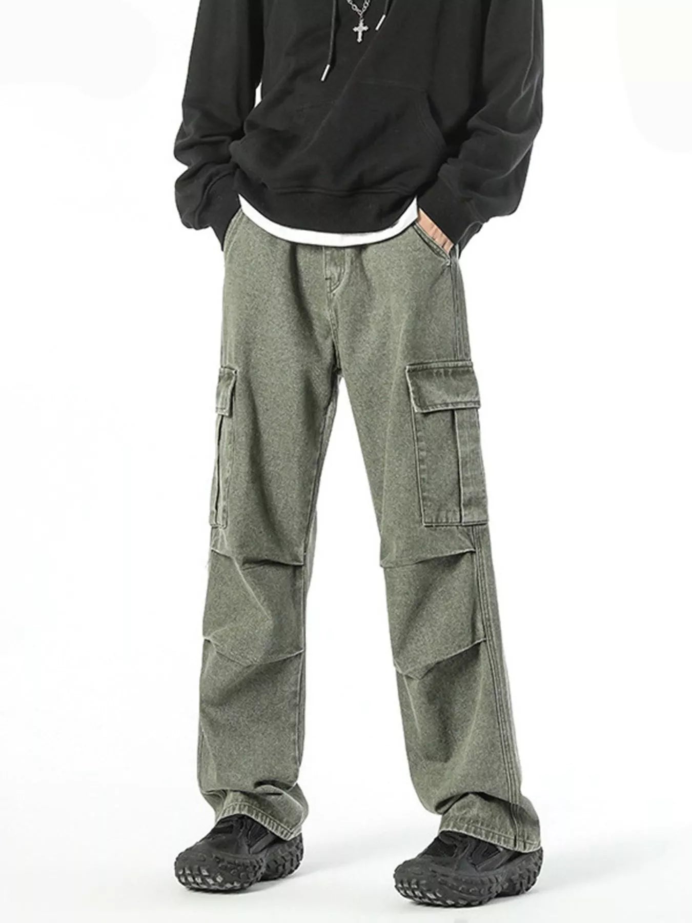 Men's Full Size Wide Leg Cargo Jeans Plus Size - Tigbul's Variety Fashion Shop