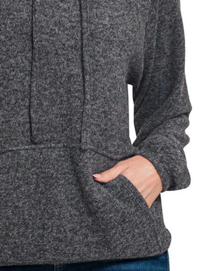 Zenana Brushed Hacci Melange Hooded Sweater - Tigbul's Variety Fashion Shop