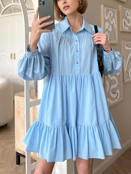 Tiered Long Sleeve Shirt Dress - Tigbul's Variety Fashion Shop