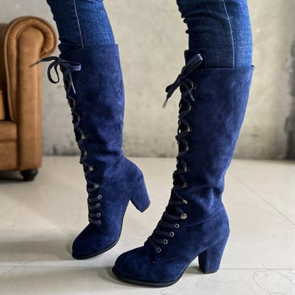 Lace Up Block Heels Boots - Tigbul's Variety Fashion Shop