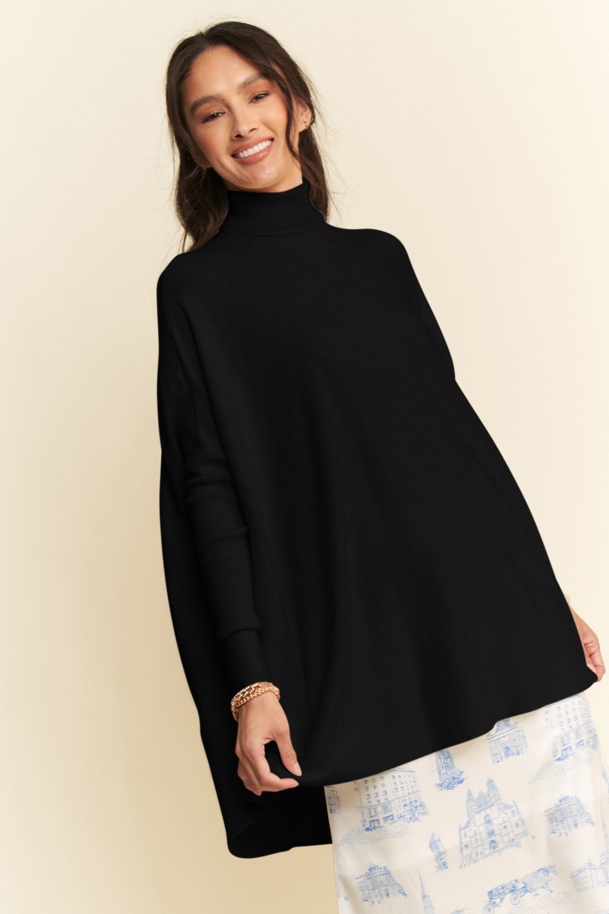 Davi & Dani High-Low Turtleneck Long Sleeve Knit Top - Tigbul's Variety Fashion Shop