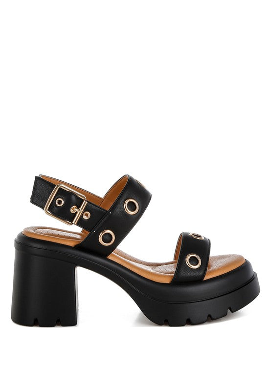 Eyelet Detail Platform Heel Sandals - Tigbul's Variety Fashion Shop