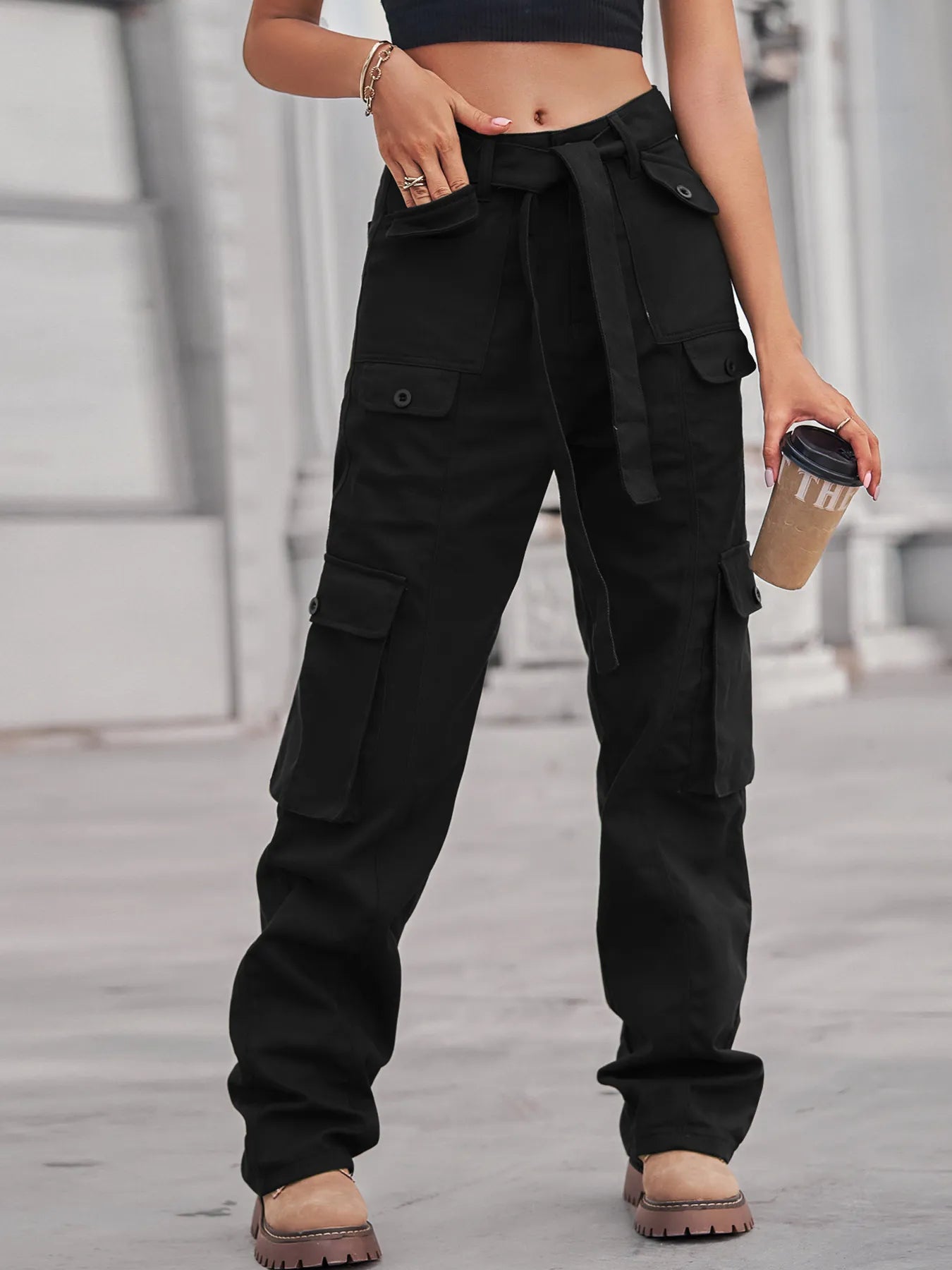 High-Waisted Multi-Pocket Cargo Jeans - Tigbul's Variety Fashion Shop