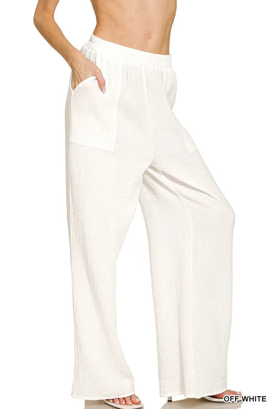 Zenana Double Gauze Elastic Band Pants - Tigbul's Variety Fashion Shop